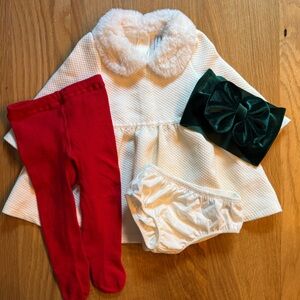 New Years Party fit! Janie & Jack Quilted Faux Fur Collar Dress w/ accessories